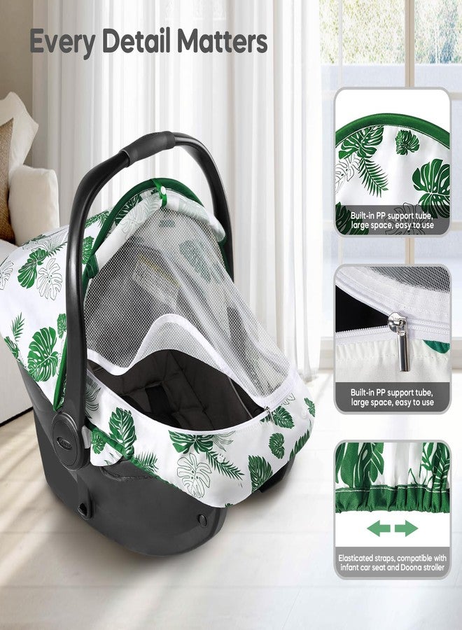 mamatepe Baby Car Seat Cover, 2-in-1 Breathable Carseat Shade Protection & Mosquito Net, Dustproof Privacy Lightweight Canopy Covers for Infant Unisex, Mosquito net for Spring & Summer - Green - Image 4